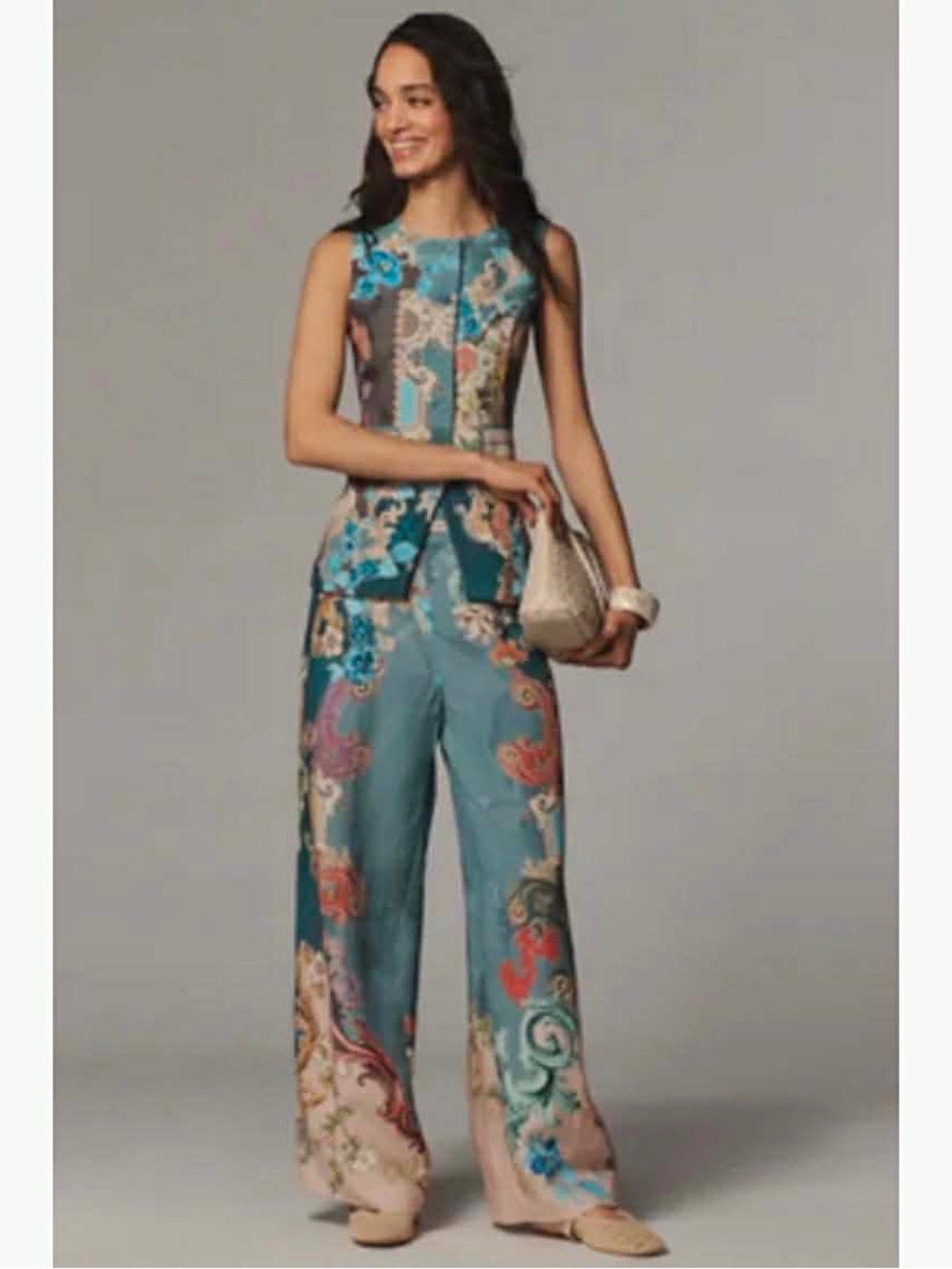 Ranna Gill (Anthropologie) Linen Blend Printed Pull-On Pants -Women's size SMALL